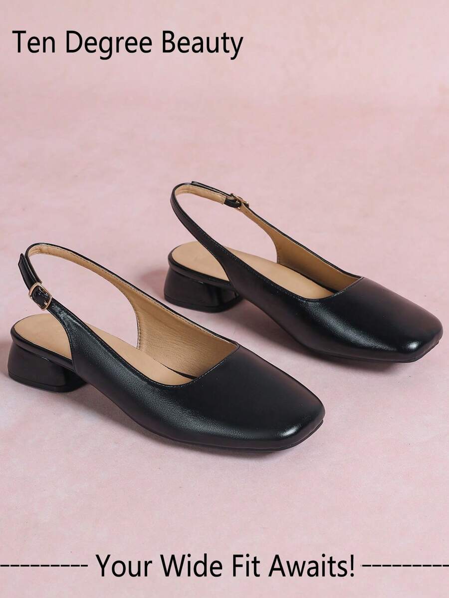 Plus Size Women Wide Fit Mary Jane Low Heel Backless Sandals, Square Toe Slingback Elegant Party Wear High Heels, Summer 2025 New Arrival