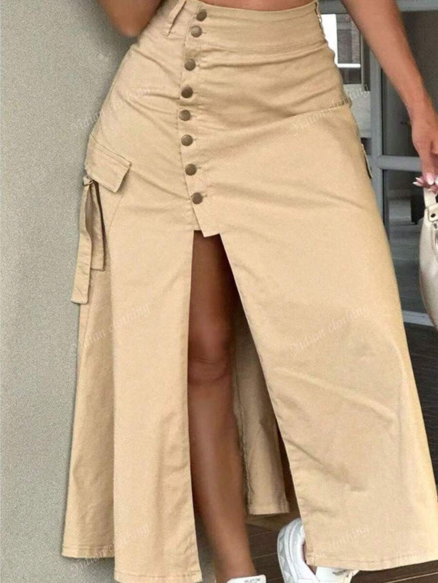 Gonna utility casual divisa in vita per donne taglie forti di colore tinta unita