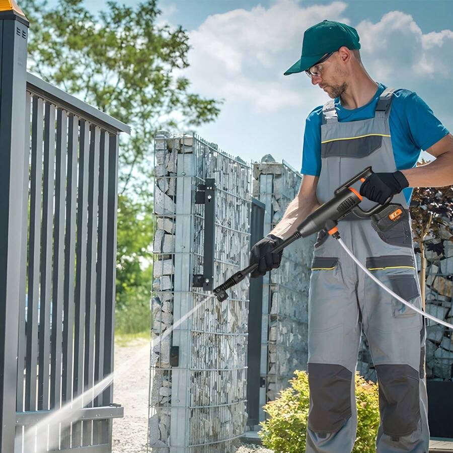 KFFKFF Cordless Pressure Washer, 580-PSI 1.1 GPM Portable Power Cleaner, Handheld High-Pressure Car Washer Gun With 4.0Ah Battery, Charger, 6-In-1 Nozzle, For Home/Floor Cleaning & Watering