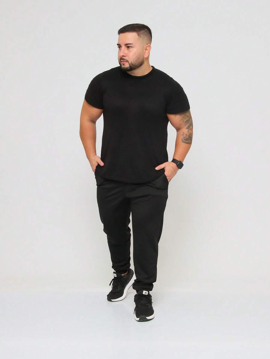 Calça De Moletom Helanca Masculina Com Bolsos Punho No Tornozelo