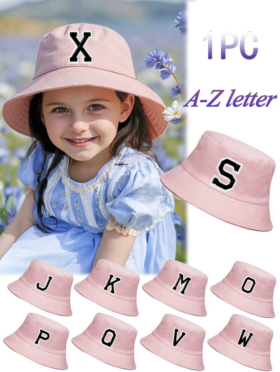 1PC Kids 26 Alphabet Personalized Name Print Sun Hat Fashion Versatile Bucket Hat Suitable For Girls Outdoor Daily Back To School Wear
