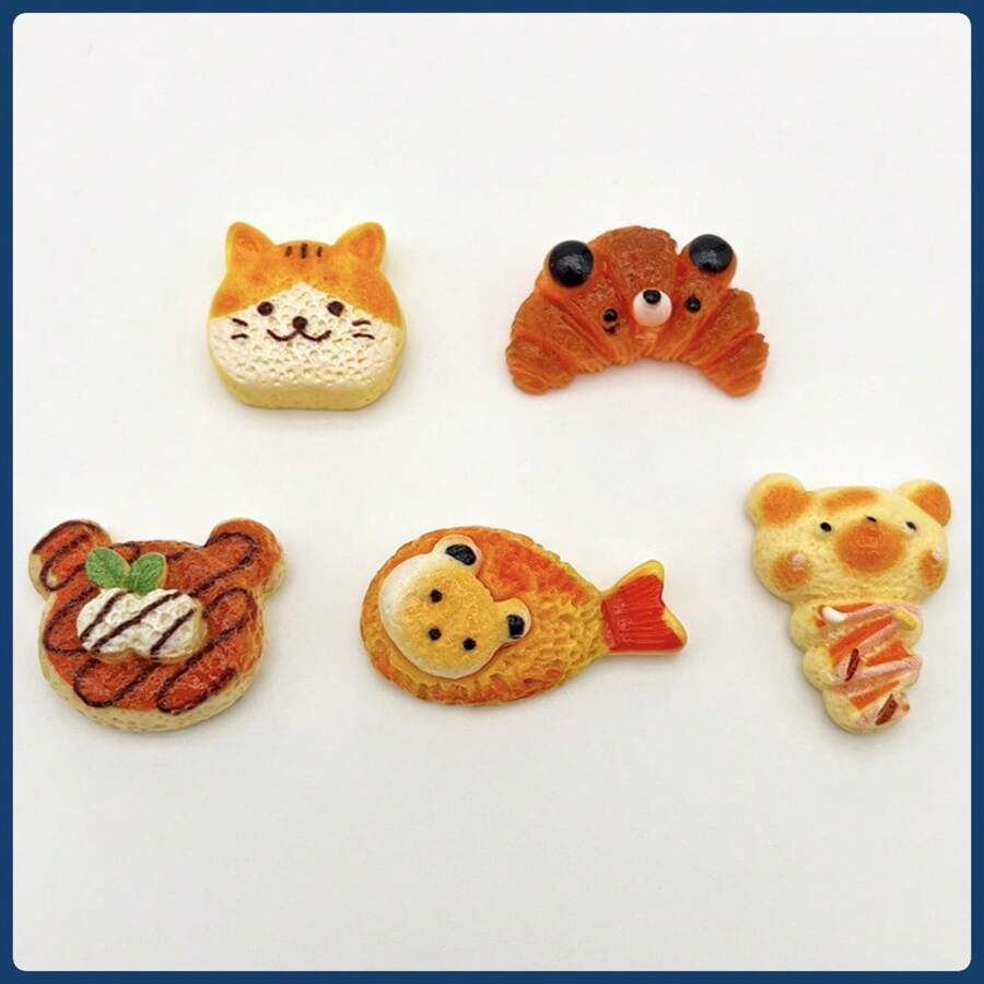5pcs Miniature Food Toy Cartoon Bread Decor Magnetic Stickers, Realistic Simulation Food Stickers, Creative Fridge Magnets, Cute Decorative Accessories For Office Desk, Kitchen, Whiteboard, Storage Cabinet, Valentine's Gift