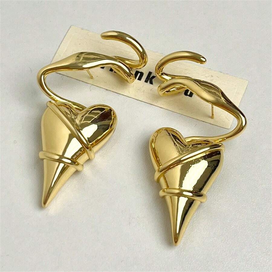 1 Paar neue asymmetrische geometrische Linien umwickelte Herz Ohrringe aus Metall, modischer personalisierter Schmuckgeschenk für Frauen, Party