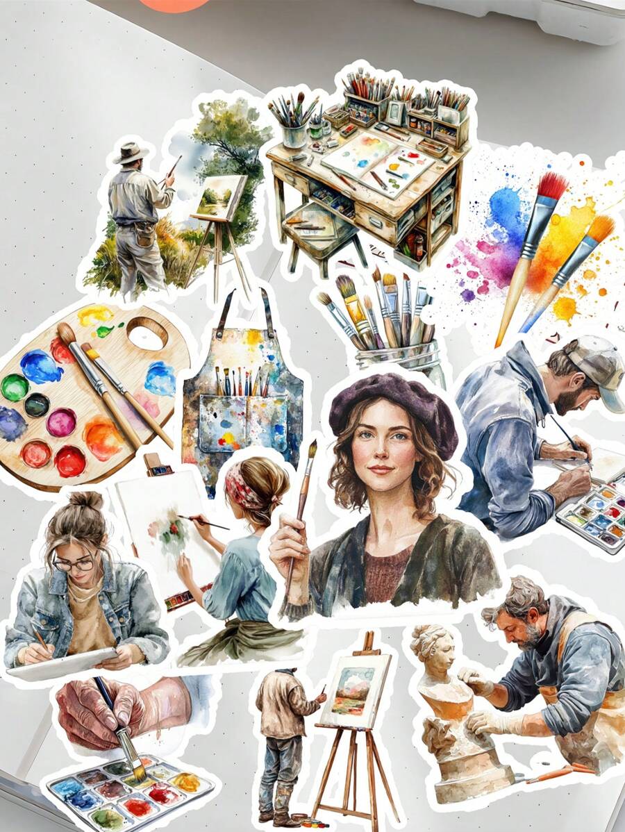 16 pezzi Forniture per artista di pittura ad acquerello/Adesivi carini per ragazze per fai da te, scrapbooking, album, planner, diario, cartoleria vintage adatta per collage, diario, quaderno, computer, forniture scolastiche fai da te, ritorno a scuola