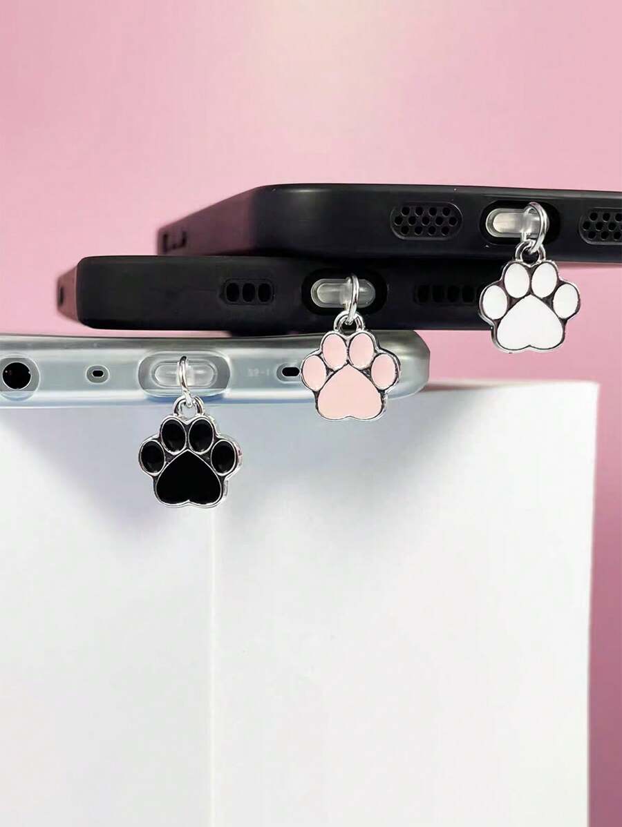 Accessorio a forma di cuore per antipolvere per telefono, con ciondolo a forma di artiglio di gatto carino