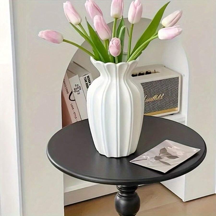 1pc Perfect White Ceramic Vase, Modern Minimalist White Ceramic Vase - Ideal For Home Decor, Living Room, Foyer Or Cabinet Display