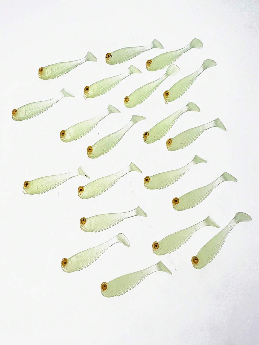 20 Peças Iscas de Pesca Macias Simulando Cauda de Peixe Pequeno 5cm 1,2g, Dourado Luminoso e Rosa, Adequado para Perca de Água Doce, Baixio, Acessórios para Pesca no Mar