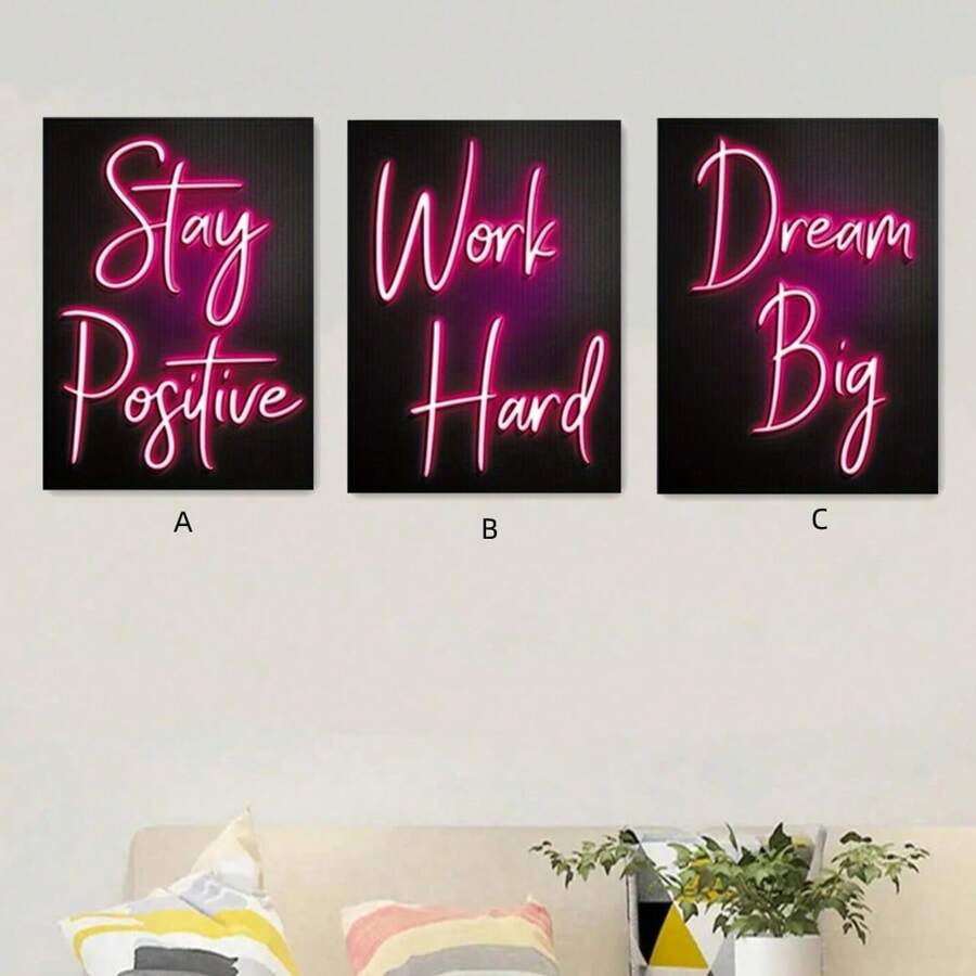 1pc/3pcs Set Modern Energize & Inspire Vibrant Neon Inspirational Posters,Room Decor, Gift For Friends Kits Wall Arts Decor, For Living Room, Bedroom, Office, Bar Wall Decor,Frame,Frameless.