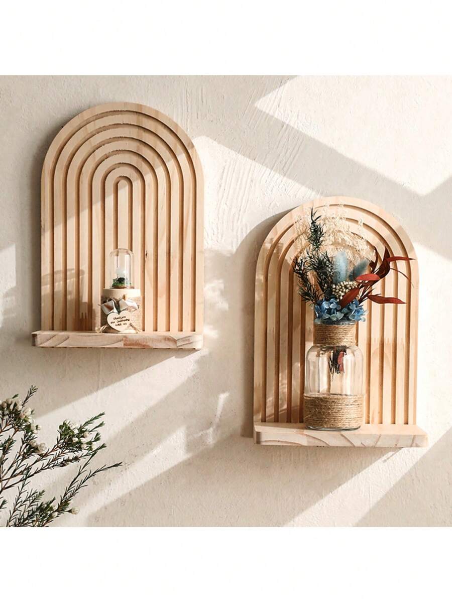 1 pieza Estante de pared en forma de puerta de madera maciza para macetas, artesanía de madera para decoración del hogar y la sala de estar