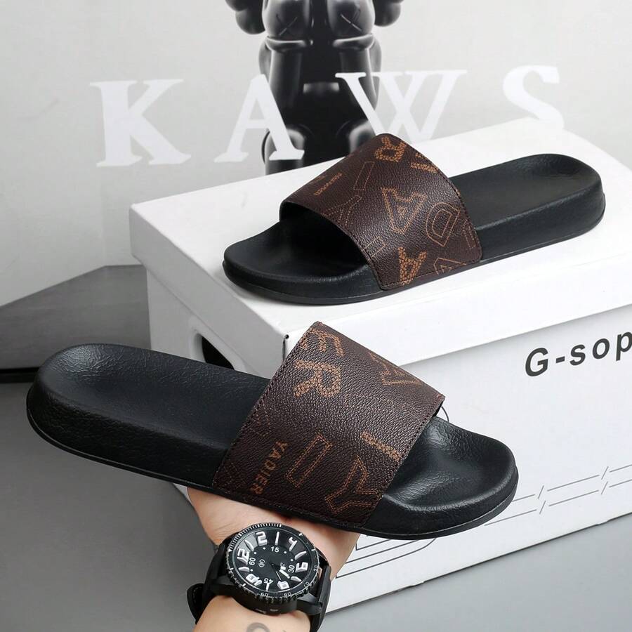 Men's Slippers, Fashionable Slippers With Special Letter Design, Soft EVA Flat Non-Slip House Slippers, Men's Summer Beach Slippers, Super Comfortable Non-Slip Men's Casual Slippers, Very Suitable For Daily Wear