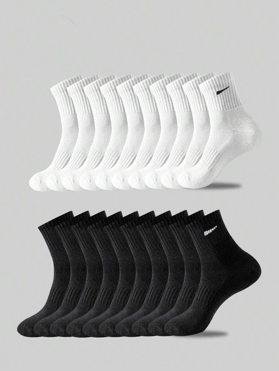 10 paires/20 paires de chaussettes décontractées pour hommes, chaussettes mi-mollet, chaussettes blanches, chaussettes d'hiver, chaussettes noires, désodorisantes, de sport, respirantes, absorbant la transpiration/Deux styles au choix (fines/épaisses)