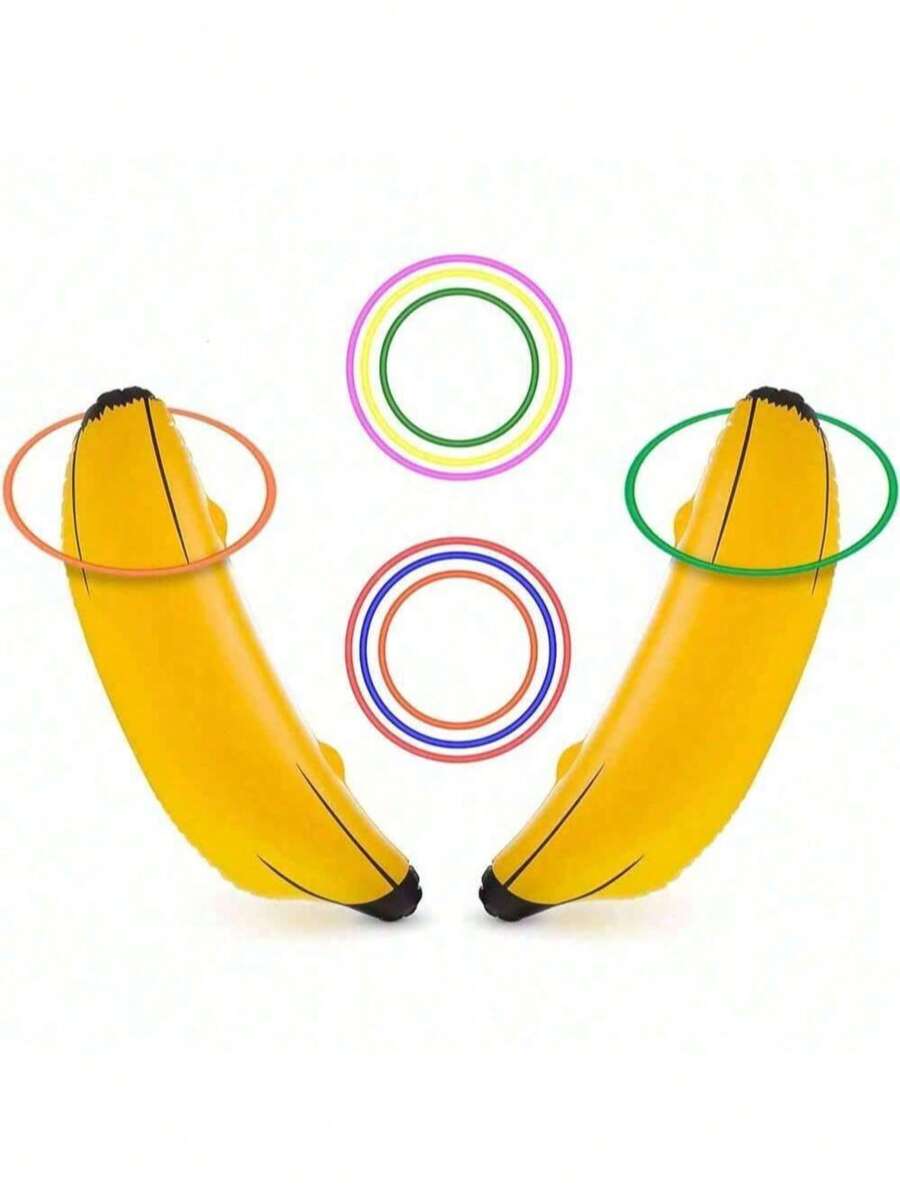 5 Stück/10 Stück aufblasbane Bananen, Wurfspiel Requisite, geeignet für Junggesellinnenabschied, Bachelorparty, Festival Tanzparty, Dekoration für Verlobungsfeier, Pool Party (Wurfring Farbe wird zufällig gesendet)