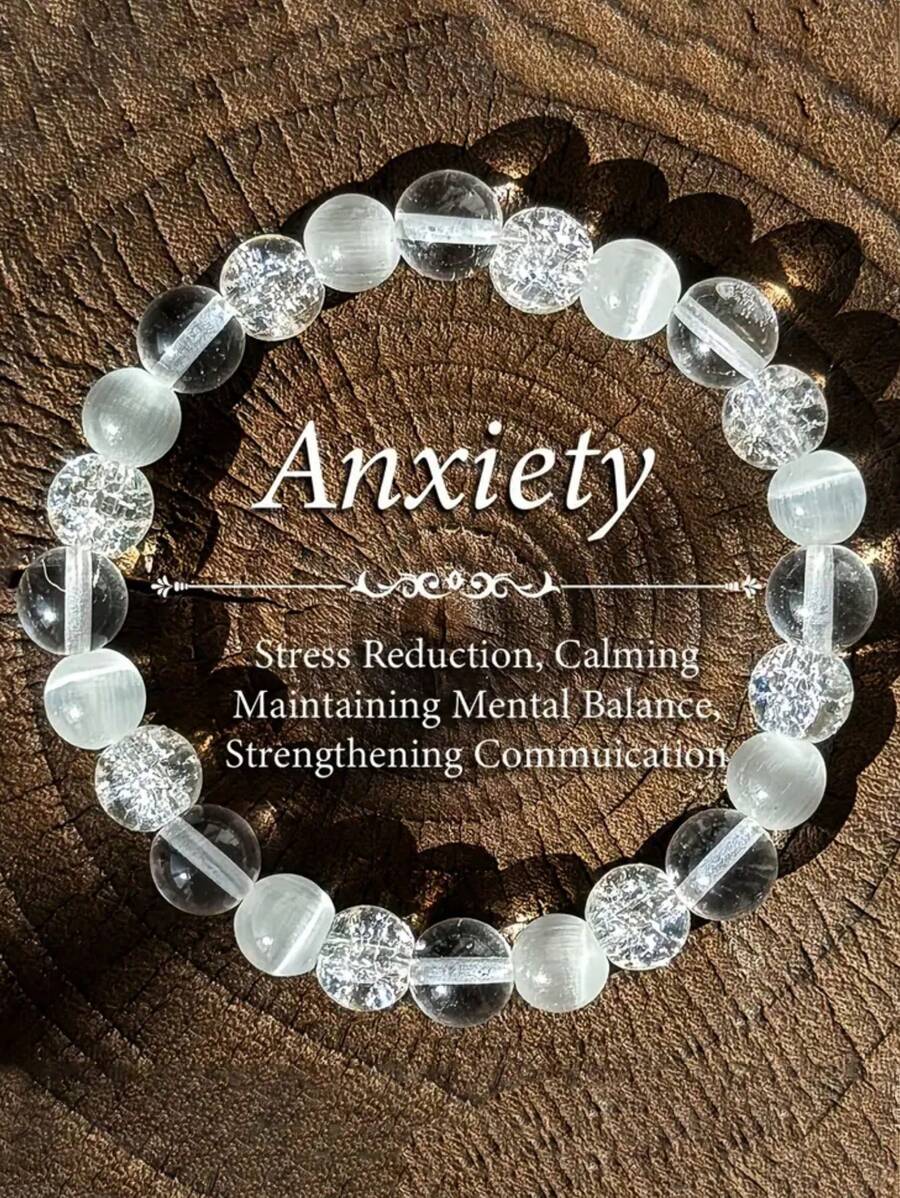 Handgemachtes Kristallarmband zur Entspannung bei Angstzuständen mit 8 mm Katzenauge und klaren Steinen - beruhigendes Schmuckgeschenk zur Stresslinderung