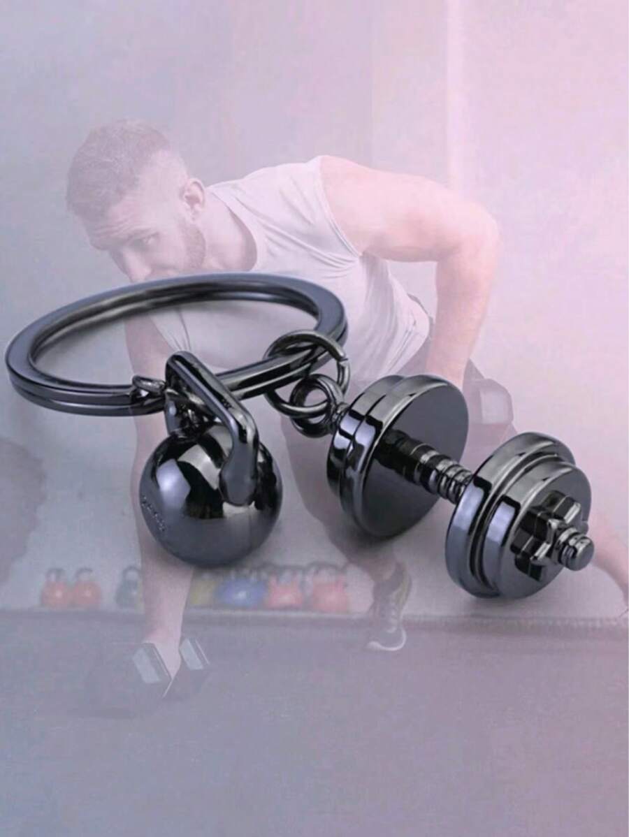 1 pieza Mini llavero casual de aleación de zinc con mancuerna de simulación de equipo de fitness