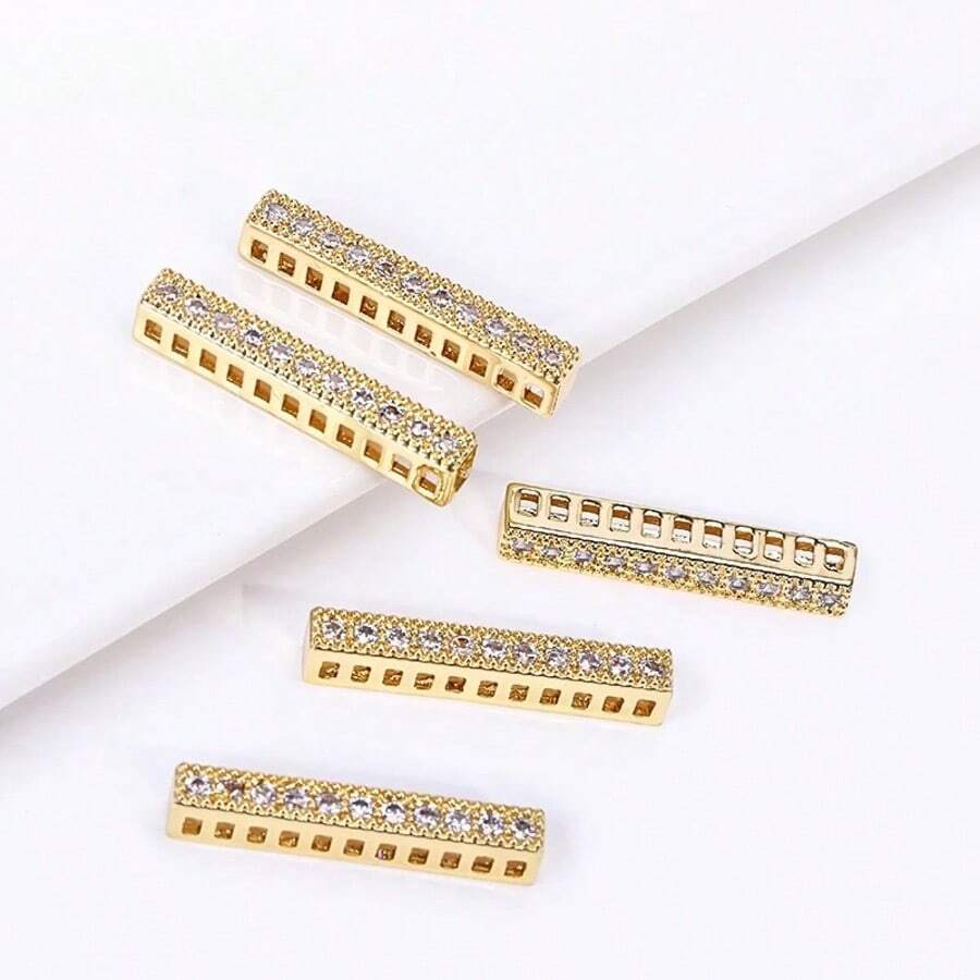 Barras espaçadoras de latão banhado a ouro 18K, separador de fileiras cuboides, acessórios de zircônia incrustada, barras espaçadoras faça você mesmo, suprimentos para joias