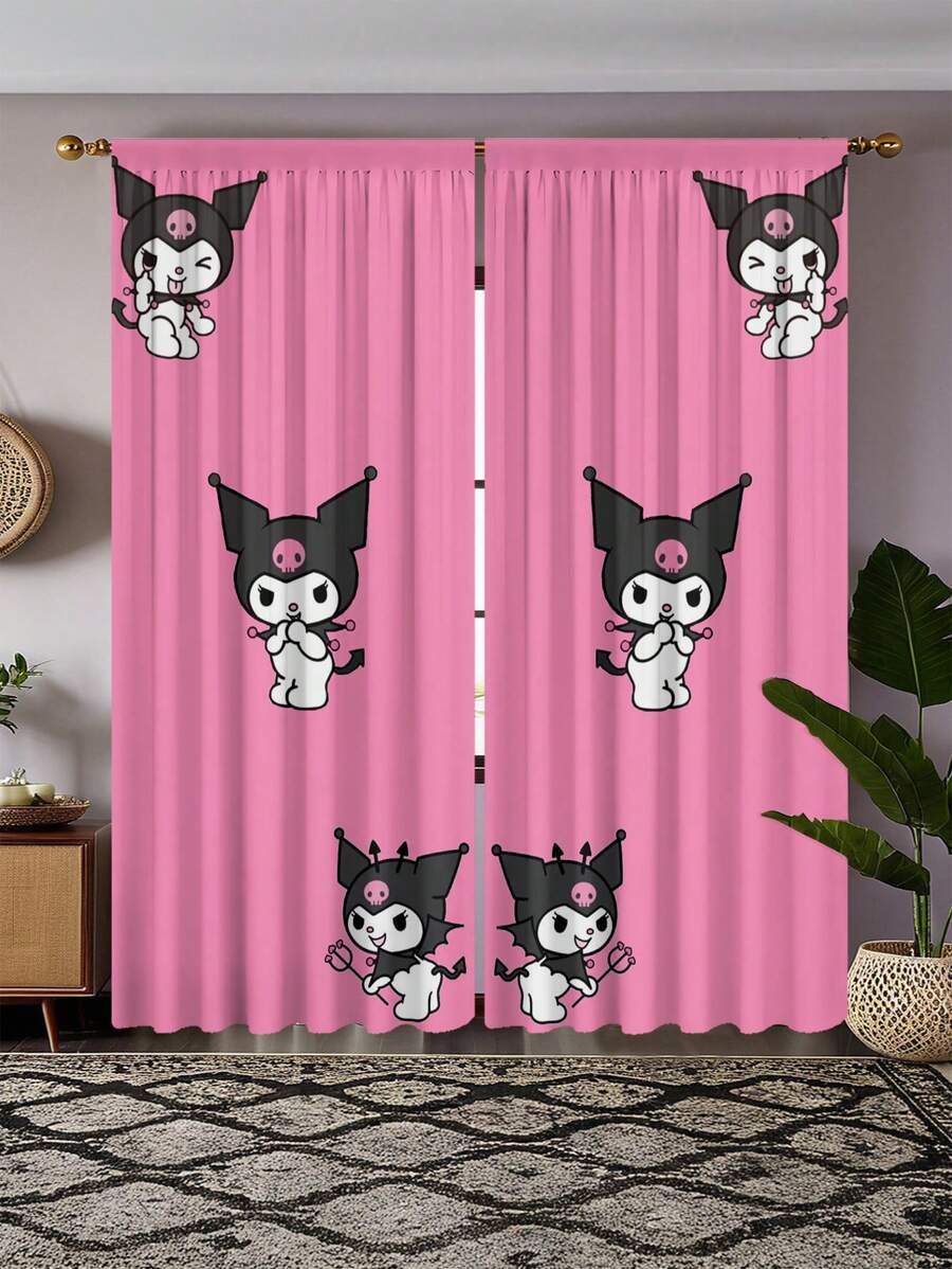 Sanrio 2 Pcs Sanrio Hello Kitty Curtain - Adorable Pink Shiny Stars & Heart Design, Washable, Blackout Curtain Suitable For Bedroom And Home Decor, Available In 2 Sizes, Living Room Curtain, Sanrio