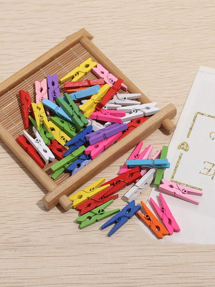 50pcs Handmade Natural Wooden Clips, With Slightly Different Clip Sizes, Wood Grain Pattern Is Normal, Decorative Wooden Clips/Photo Clips/Sealing Clips
