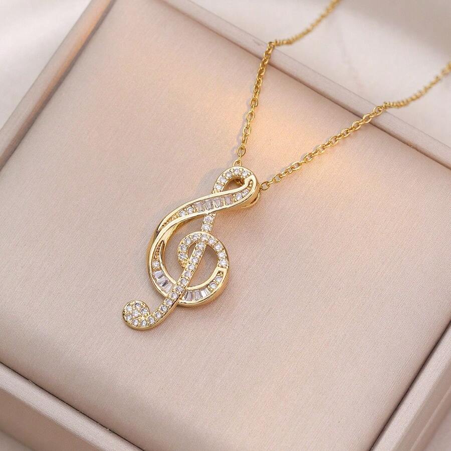 Romantic Shiny Zirconia Musical Note Pendant Necklace With Exquisite Gift Box Luxury Valentine's Day Jewelry For Women