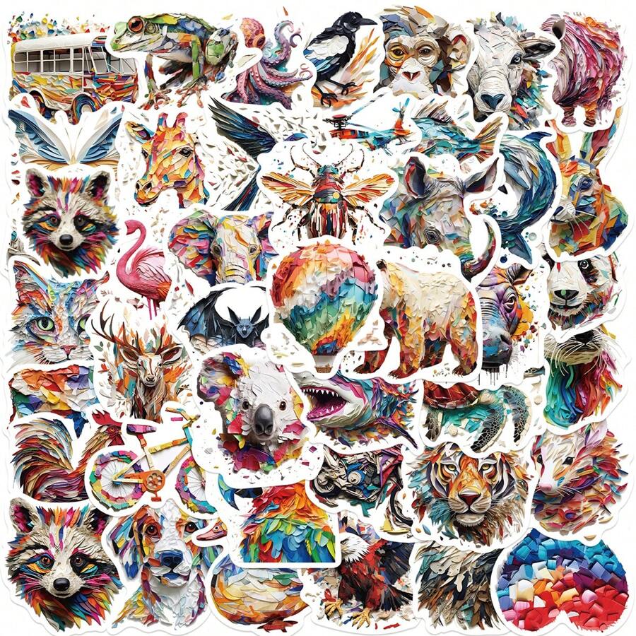 50 pezzi Adesivi colorati di animali, adesivi estetici in vinile per scrapbooking, diario, computer portatile, paraurti, skateboard, borraccia, computer, telefono, cartone animato, elmetto, adesivi e decalcomanie per auto