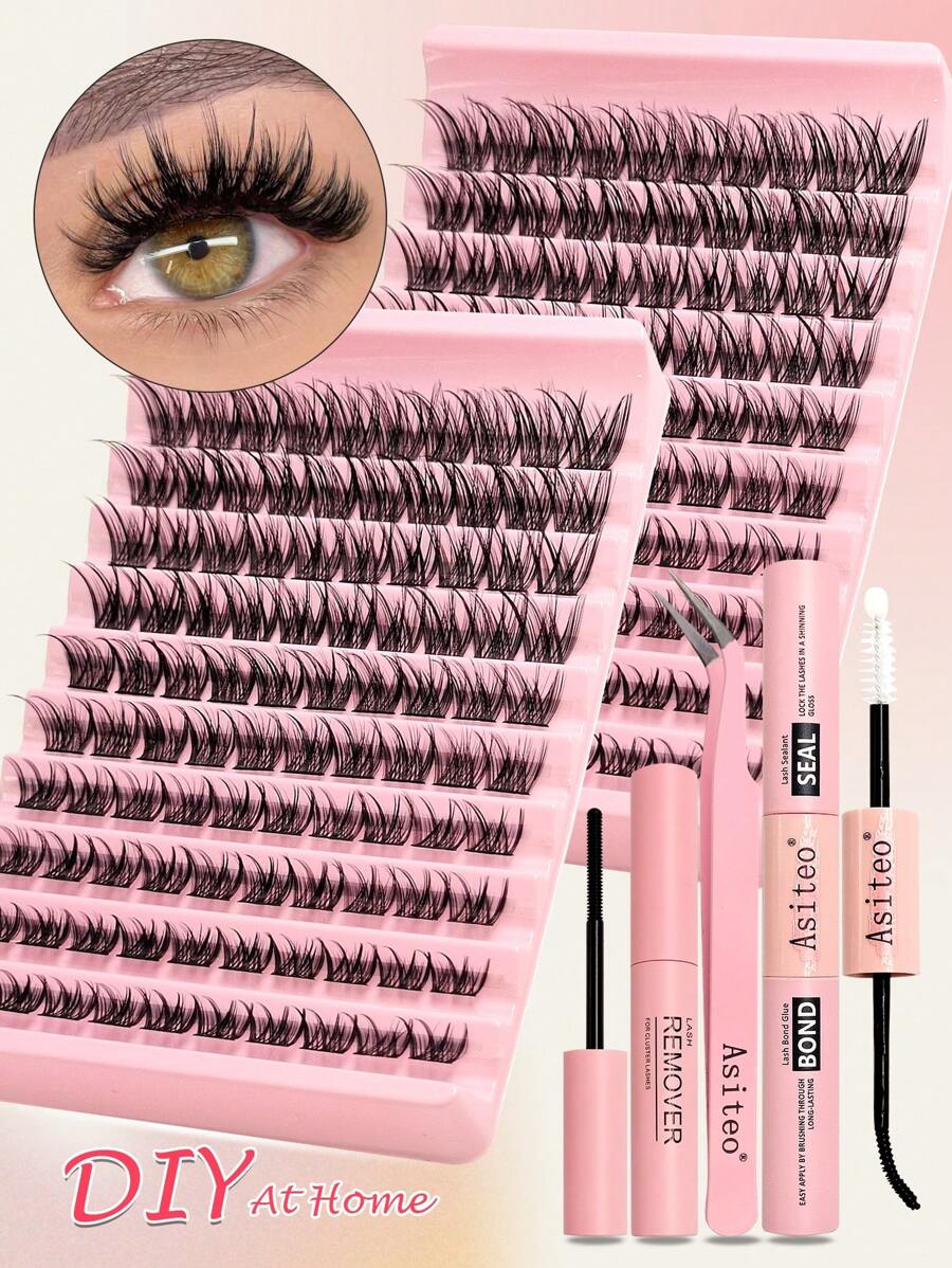 Asiteo Asiteo 100/200pcs D Curl Individual Eyelash Extension Kit With Tweezers, 2 In 1 Bond&Seal And Remover, Reusable Single Eyelashes For Party Stage Festival Eye Makeup