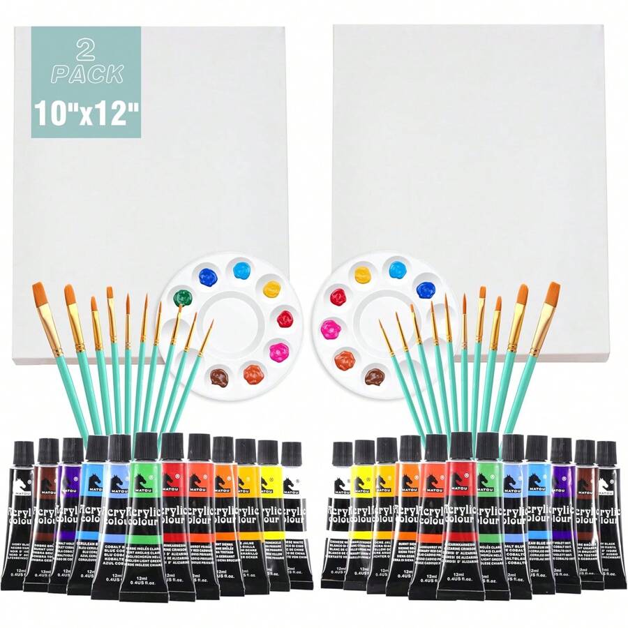 2 Pack 10''x12'' Couples Painting Kit Date Night, Painting Kits For Adults, Canvas Paint Set, Suitable For Couples, And Adult Painting Parties (Easel Not Included)