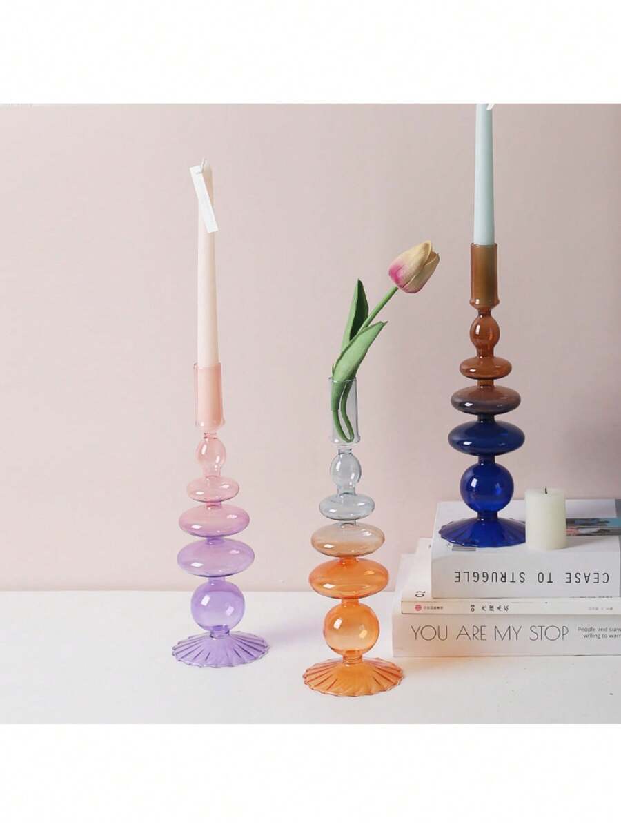 1 pieza Candelabro de vidrio creativo y sencillo, florero artístico para decoración del hogar, sala de estar y mesa, ideal para insertar flores secas