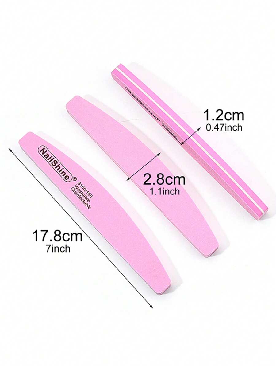 10 pezzi Lima per unghie in spugna a forma di mezzaluna, grana 100/180, alta elasticità per la manicure, rosa