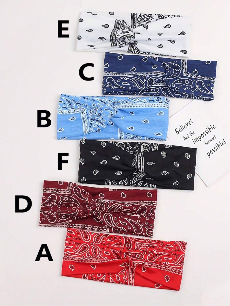 1 buc. Bentiță elastică răsucită în stil boem, cu imprimeu de flori de caju, material moale, casual, versatilă pentru naveta, yoga, antrenament, alergare, bandă sport care absoarbe umezeala pentru femei, bandă de păr cu turban, bandă de transpirație, bandă de păr