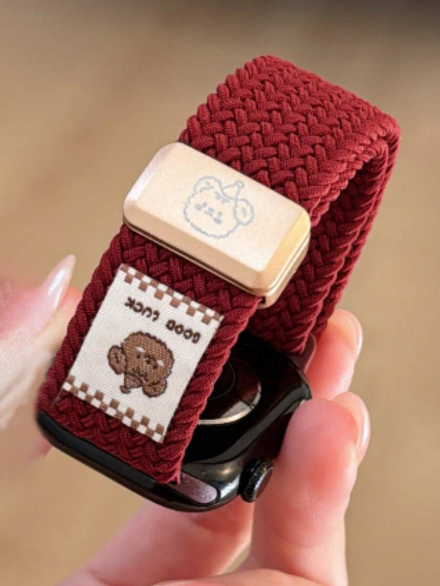 Sangle magnétique en nylon mignon de l'ours pour 46mm 42mm 38mm 40mm 41mm 44mm 45mm 49mm. Bracelet élastique en tricot coréen de couleur unie durable pour Série 10 9 8 SE Ultra 2, bracelet de style fille