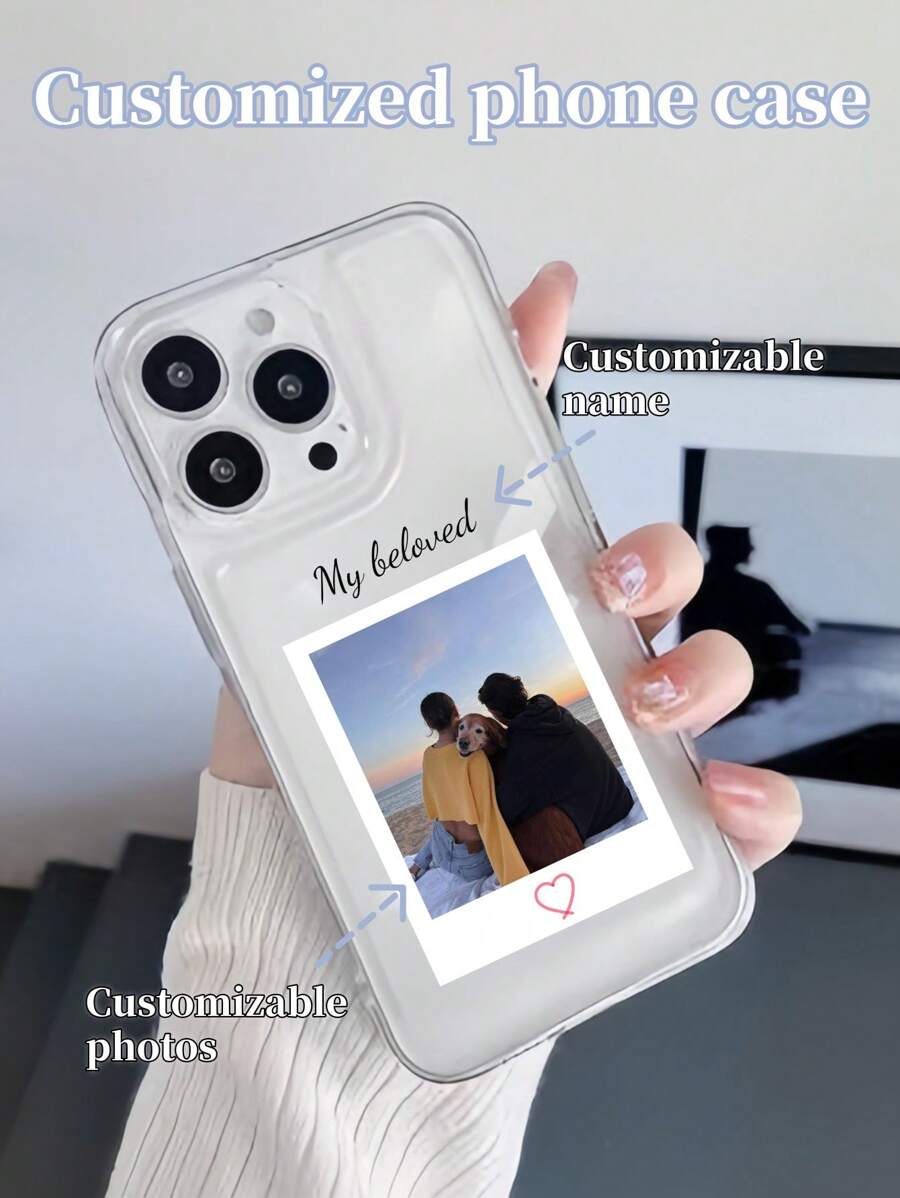 1 pièce Coque de téléphone personnalisée avec photo et impression de nom, housse de protection transparente anti-chute compatible avec Samsung A13/A21s, 16e, 16 Pro Max, 16 Pro, XR, 11, 14. Mode, coloré, mignon, personnalisé, cadeau unique personnalisé pour petit ami, petite amie, famille, amis compatible avec