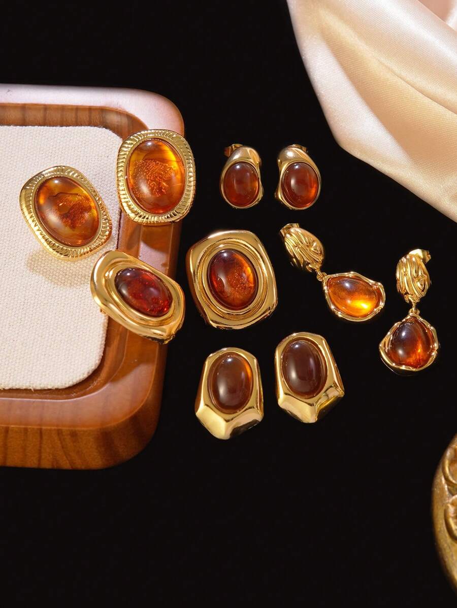 1 par de pendientes de acero inoxidable con forma geométrica en tonos granates, adecuados para que las mujeres los usen en fiestas o como regalo para amigos