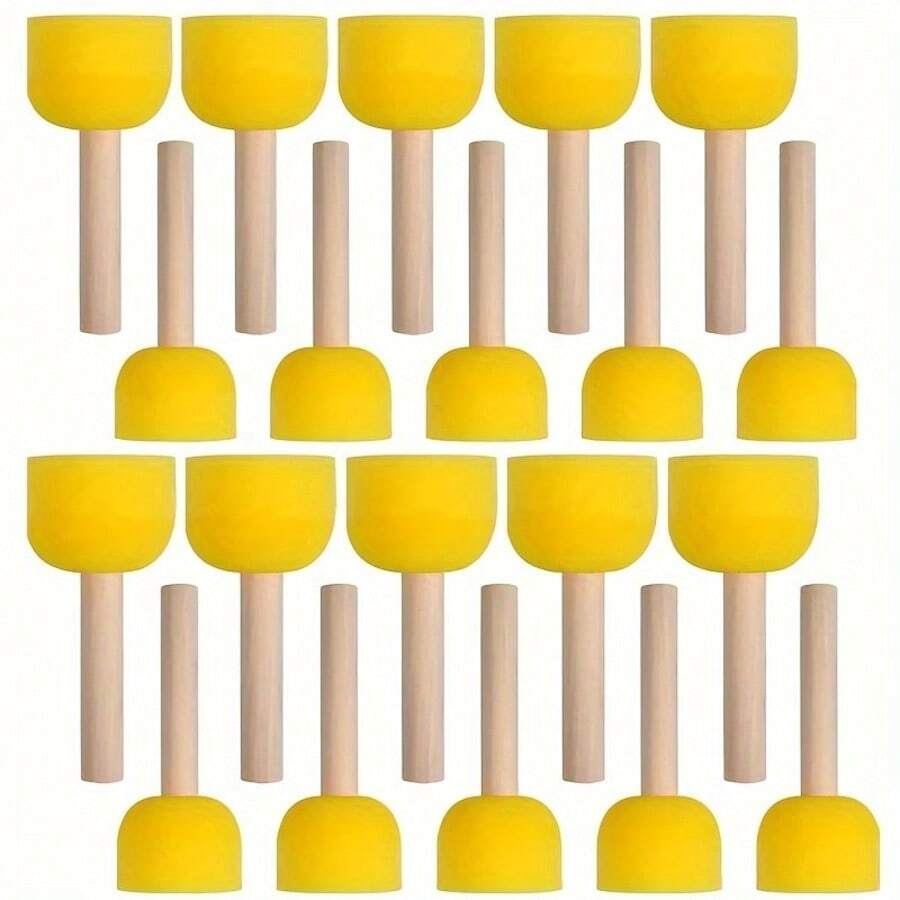 20pcs Wooden Round Sponge Foam Brush Set, Suitable For Crafts And Painting - Foam Brush Set With Wooden Handle, Ideal For DIY Art Projects