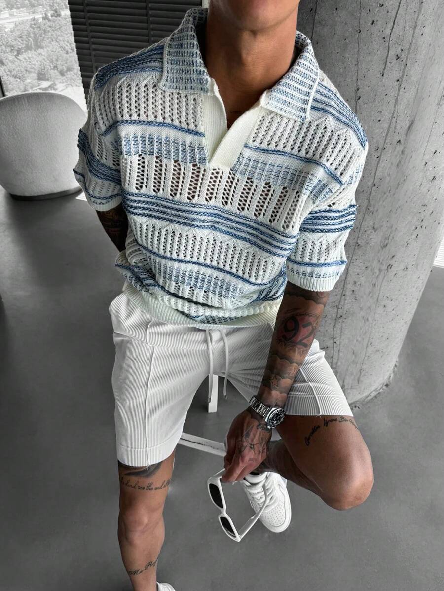 Polo shirt en tricot rayé ajouré pour homme