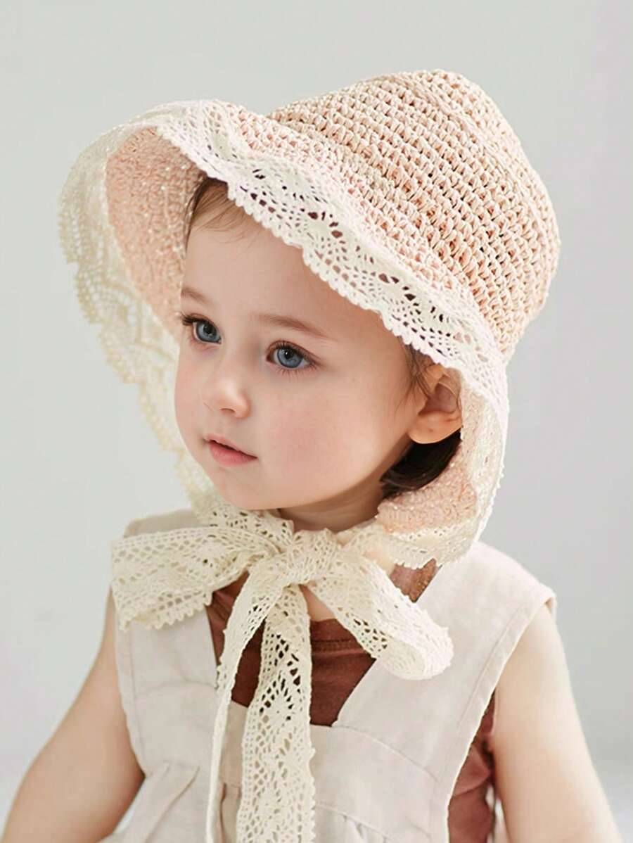 1 Pc Toddler Girls' 1-2Y Straw Summer Sun Hat With Chin Strap, Spring/Summer