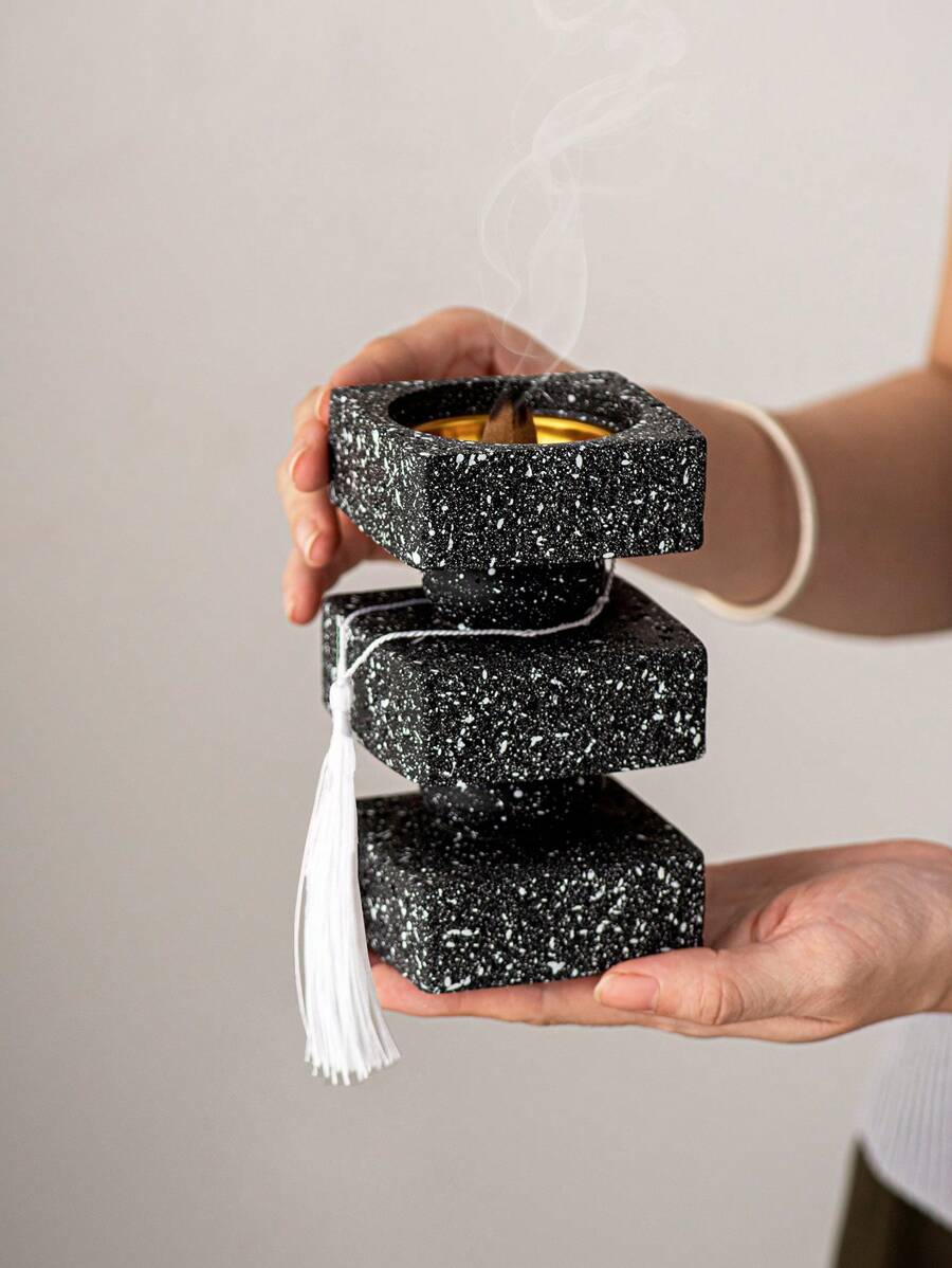 1 Peça Queimador de Incenso Quadrado de Resina para Mão, Textura Pontilhada, Preto e Branco, Estilo Moderno Minimalista, Suporte de Incenso para Hotel, Casa, Escritório, Sala de Estar, Decoração de Feriado