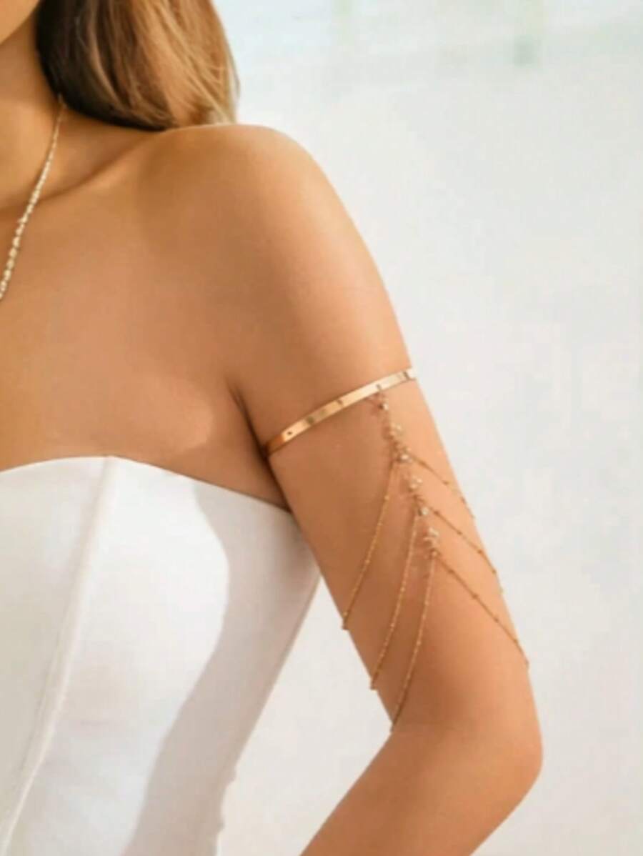 Pulseira de corrente de metal com borla, bracelete de corrente corporal ajustável e sexy para mulheres