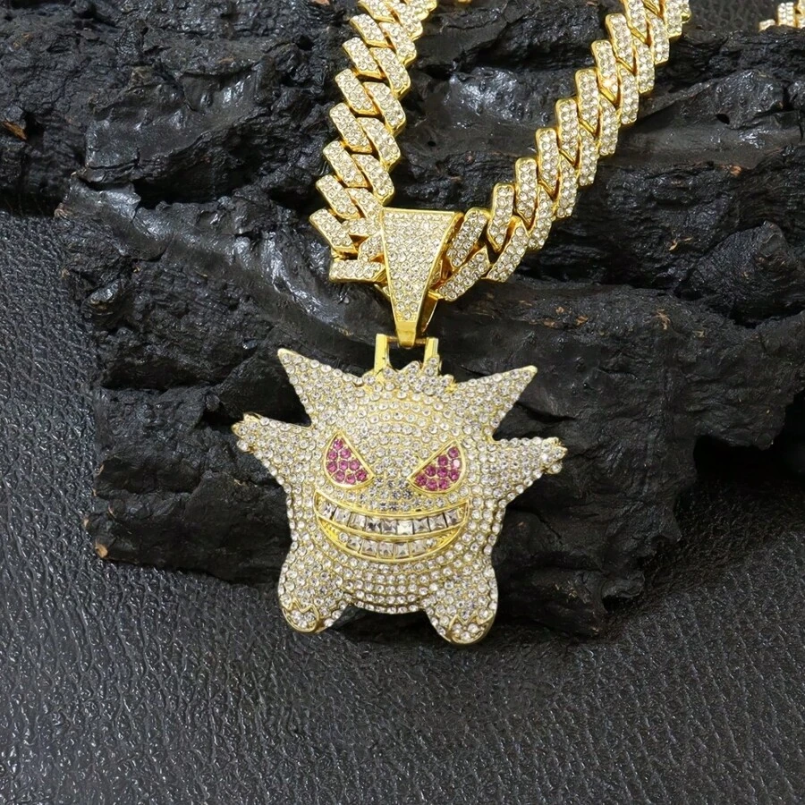 pokemon 1 pieza Collar con colgante de Squirtle de en 3D con incrustaciones de strass, de estilo hip-hop personalizado, brillante, adecuado para uso diario, fiestas y como regalo.