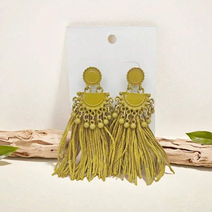 1 par de nuevos pendientes minimalistas y de moda de metal con borlas multicolor para mujeres