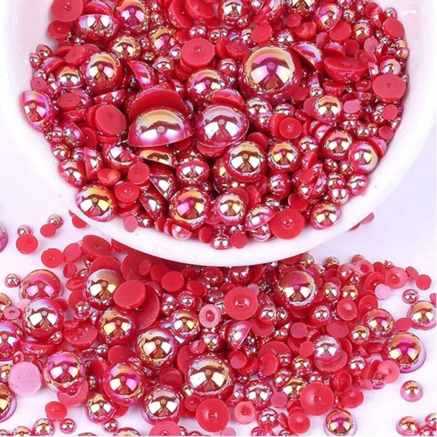 500 stuks 6mm rode nepparels zonder gat AB-kleur halfronde platte achterkant strass-versieringen, geschikt voor telefoonhoesjes, spiegels, bekers, knutselwerkjes, schoenen DIY