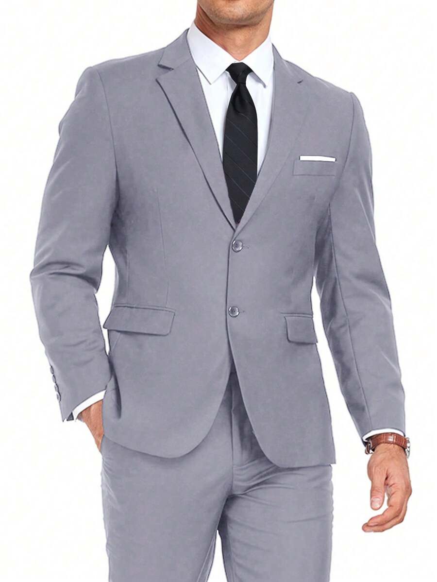 Traje de hombre Furuyal: Chaqueta tipo esmoquin de caballero de color sólido, set con corbata, mangas largas, corte slim, para viaje, boda, fiesta, negocios, Día de la Independencia, color gris claro en tallas XS-3XL