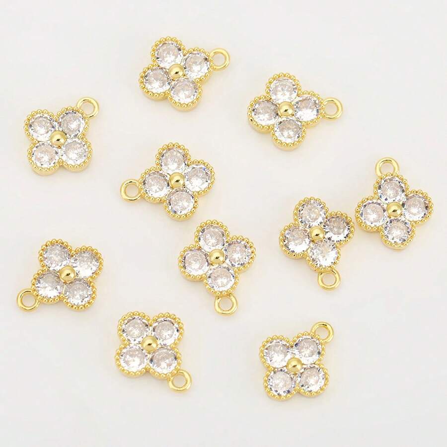 5 colgantes de trébol de cuatro hojas de circonita DIY, chapados en cobre con 18K, disponibles en colores oro y plata, accesorios de moda y minimalistas.