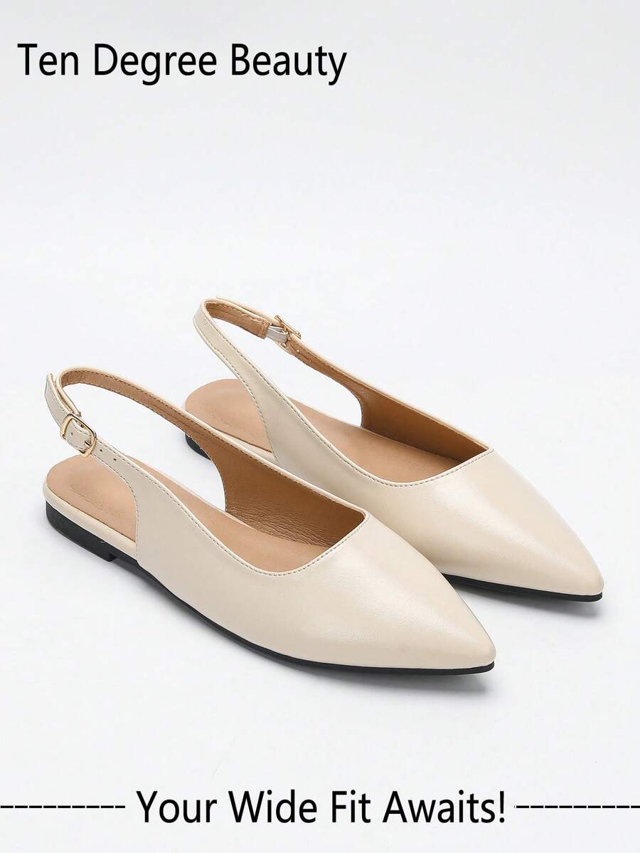 Wide Fit Women's French Back Open Pointed Toe Sandals, Versatile Elegant Flat Slip-On Outdoor Shoes, Spring/Autumn 2025 New Arrival