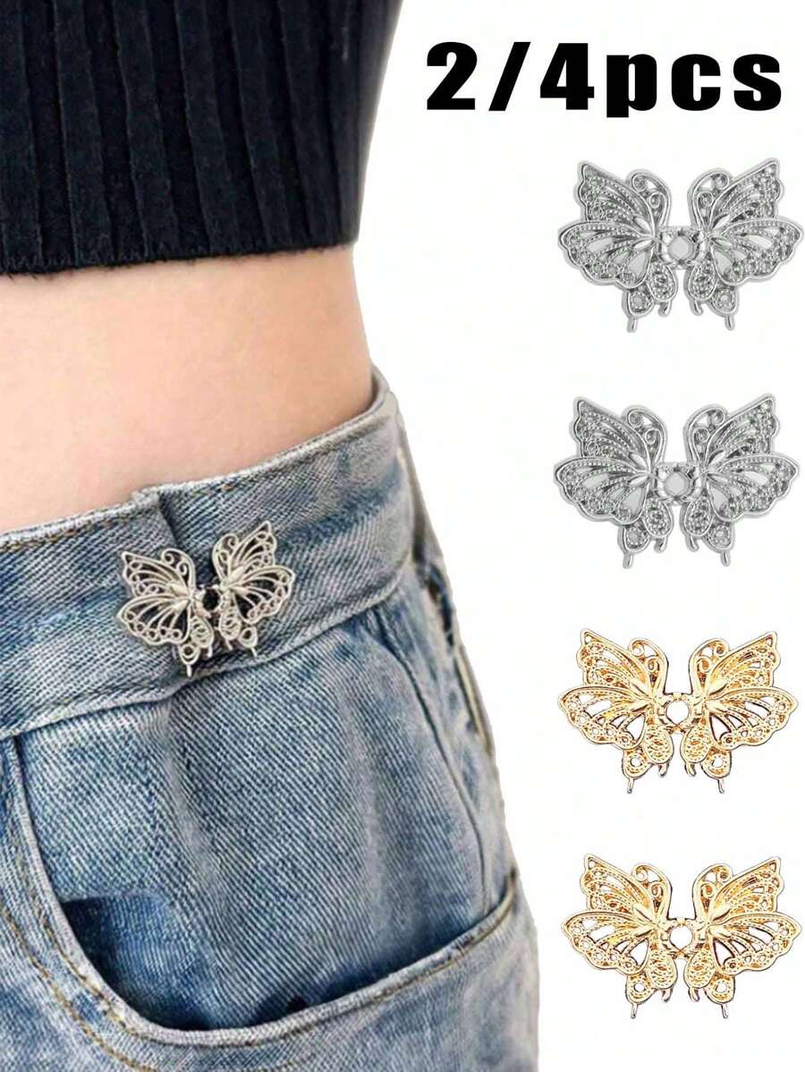 2/4pcs Multi Color Adjustable Butterfly Buckle, Detachable And Seamless, Can Change The Waist Of Jeans, Without Sewing Waist Fasteners Waist Accessories, Valentine's Day Gifts, Holiday Gifts, Gifts Suitable For Sisters, Lovers, Mothers, Families.