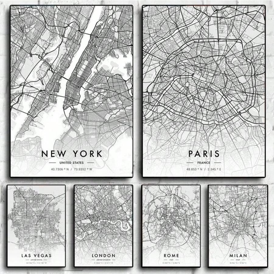 Quadro d'arte con della città di Parigi o New York, tela in bianco e nero, opera d'arte da parete con per soggiorno e decorazione domestica, con opzione cornice