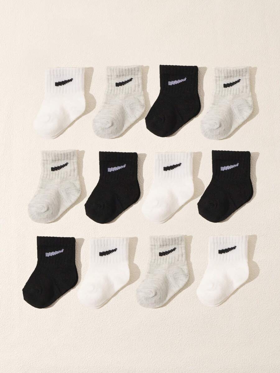 12pcs/Set Toddler/Infant Random Candy-Color Daily Casual Elastic Mid-Calf Socks, Summer
