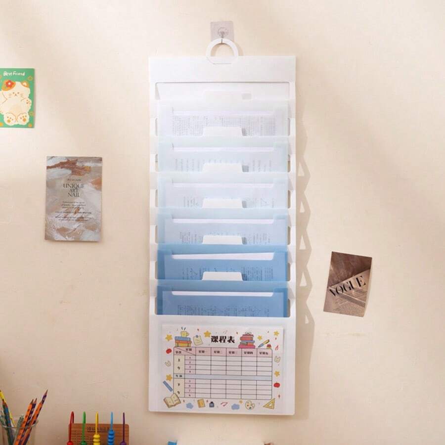 1pc White/Black Foldable Exam Paper Hanging Organizer With 6 Pockets – Durable PP Material, Large Capacity For Students, Office Desk Storage Bag With Labeling Stickers, ABS Plastic Construction,Back To School,School Supplies
