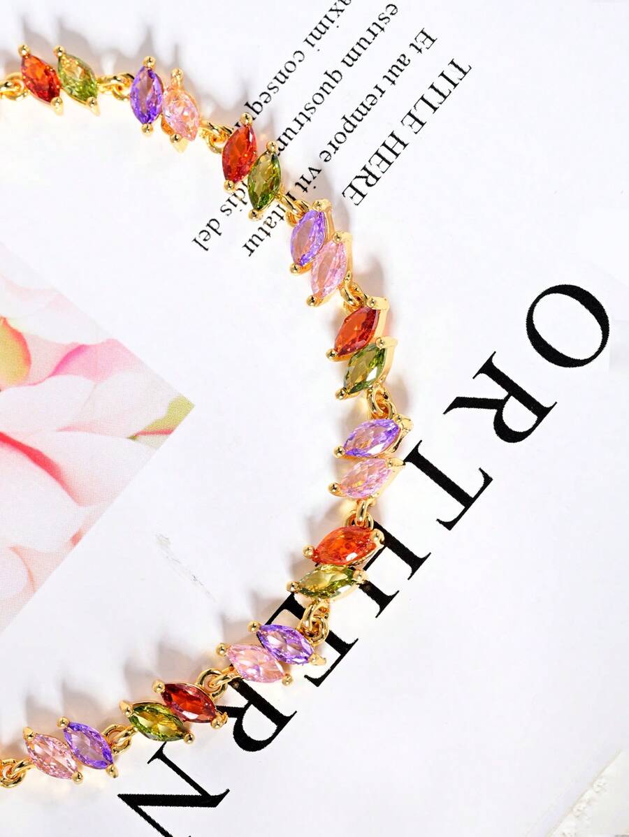 1pc Dopamine Colorful Zirconia 18K Gold Plated Ladies Bracelet.Gorgeous And Colorful Zirconia Decorative Bracelet,Stylish And Simple Summer Jewelry,Elegant Jewelry Gift.Suitable For Daily,Vacation,Party,Wedding,Gift.Valentine's Day Gift,Birthday Gift.