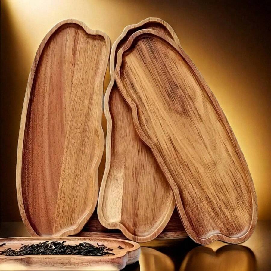 1/2pcs Wood Serving Tray, Wooden Fruit Plate, Solid Wood Dessert Plate, Multi-Functional Snack Dish, Decorative Food Tray, Washable Serving Platter, Coffee Cup Tray, Tea Cup Tray, Cheese Board For Home, Innovative Bread Tray, Room Decoration, Kitchen Decoration, Service TraySuitable For Family Gatherings, Friends Party Tray And Christmas Gatherings