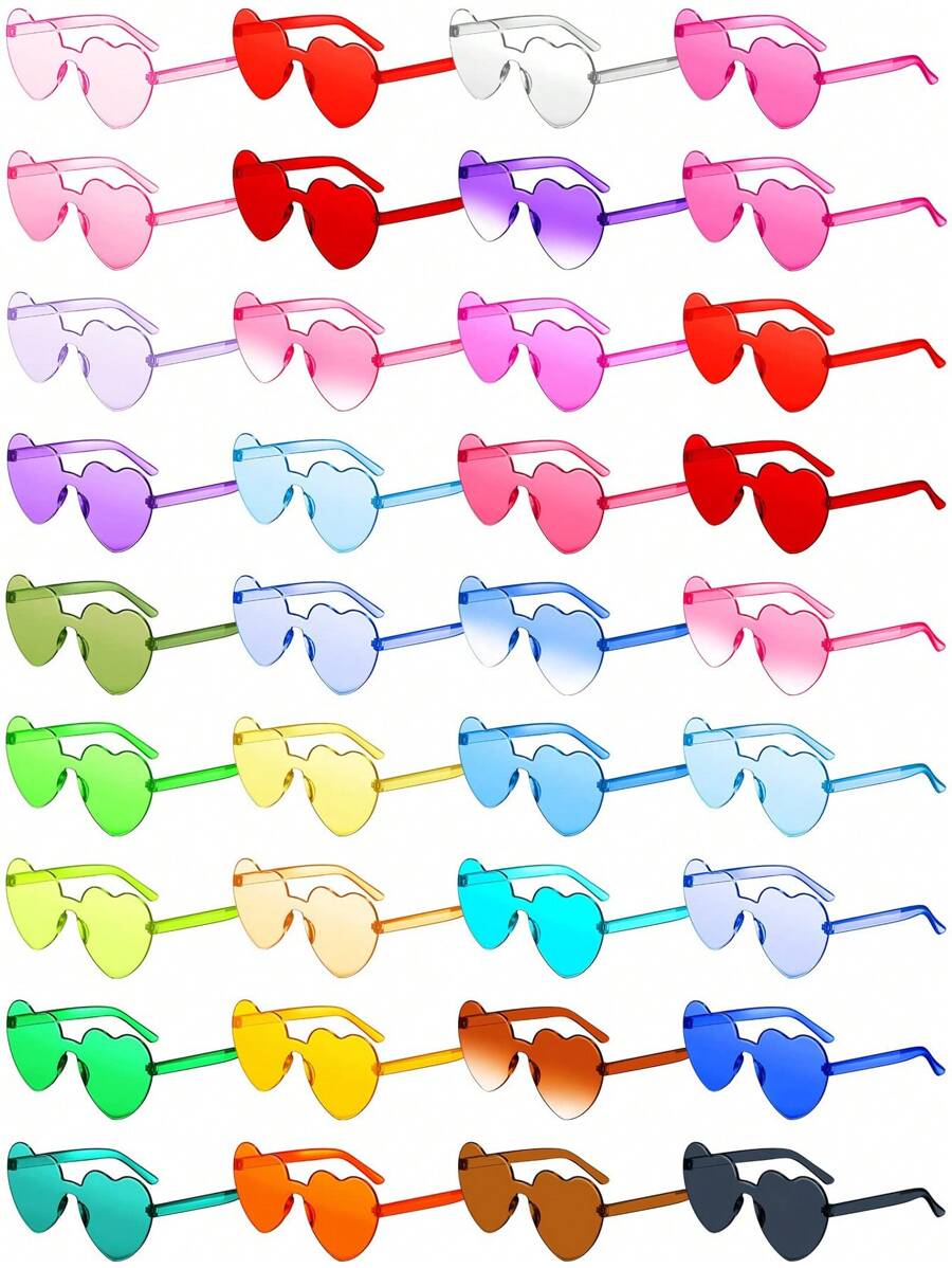 20 Stück/10 Stück herzförmige randlose Sonnenbrillen, Geburtstagsparty Gläser, klare farbige randlose Junggesellinnenabschied Party Hochzeit Hawaii Spiel Verkleidungsgläser