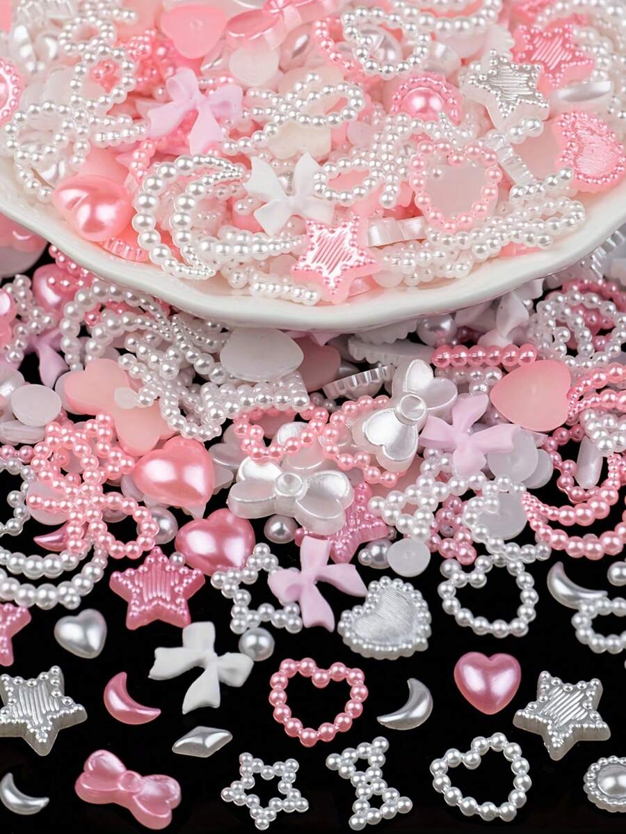 Assorted Mixed 1200 Pieces Mixed Pearl 3D Nail Decorations White Pink Multi-Shape Heart Moon Sun Bowknot Nail Decorations Flat Mixed Heart Star Bowknot Round Pearl Nail Beads For Women Nail Salon Leisure DIY Crafts Jewelry Accessories With Tweezers And Pick Up Pencil Middle Eastern Style Japanese And Korean Style Spring And Summer Supplies